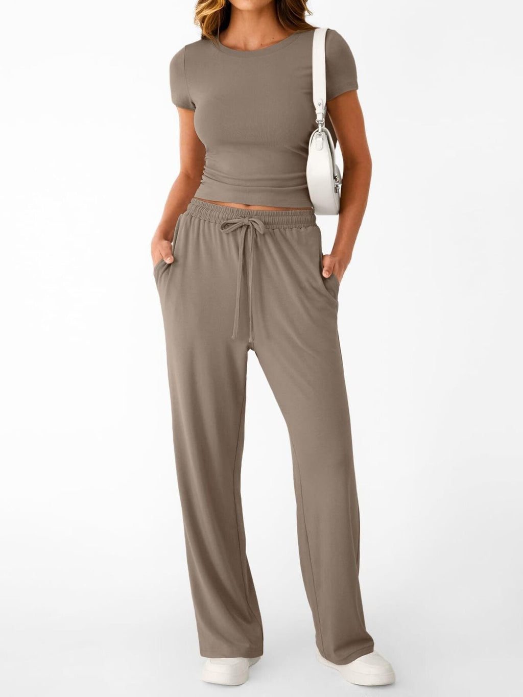 Round Neck Short Sleeve Tee and Pants Set