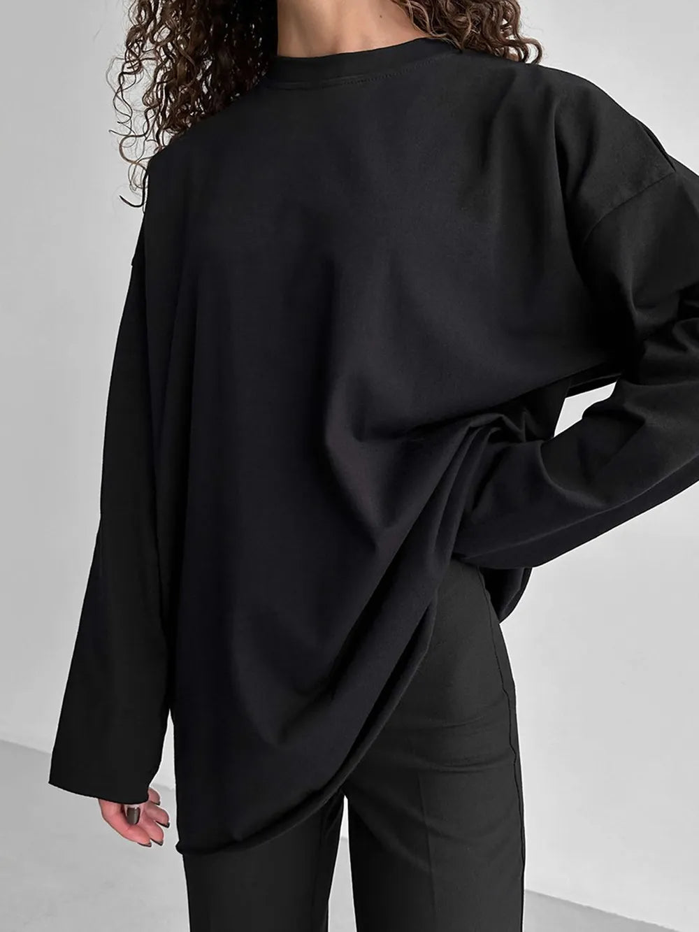 Round Neck Long Sleeve Oversized T-Shirt