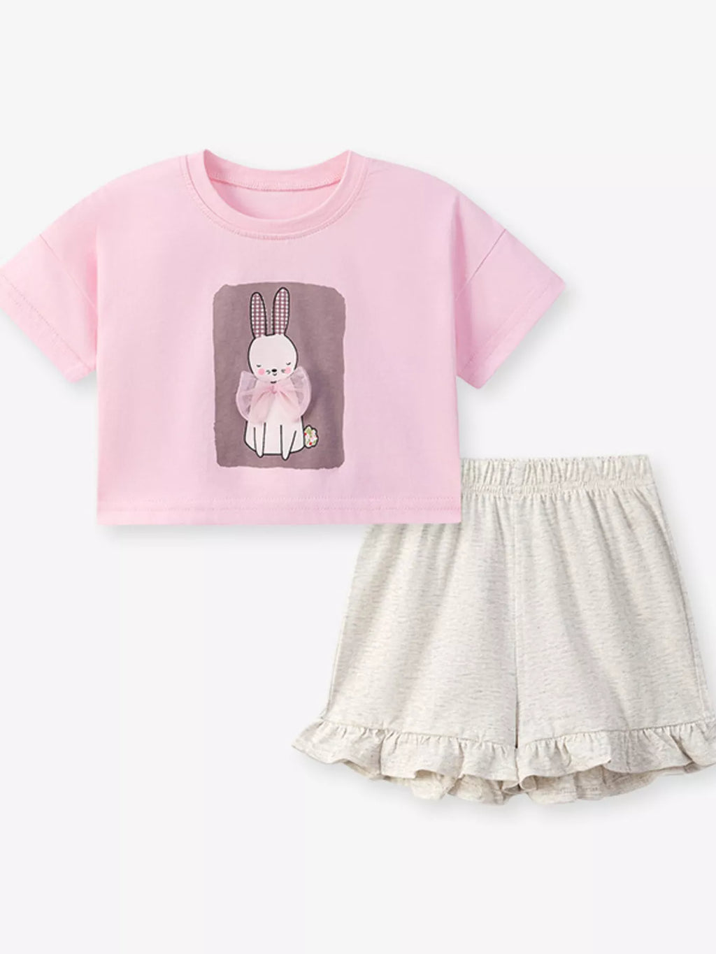 Children's Bunny Round Neck Top and Shorts Set