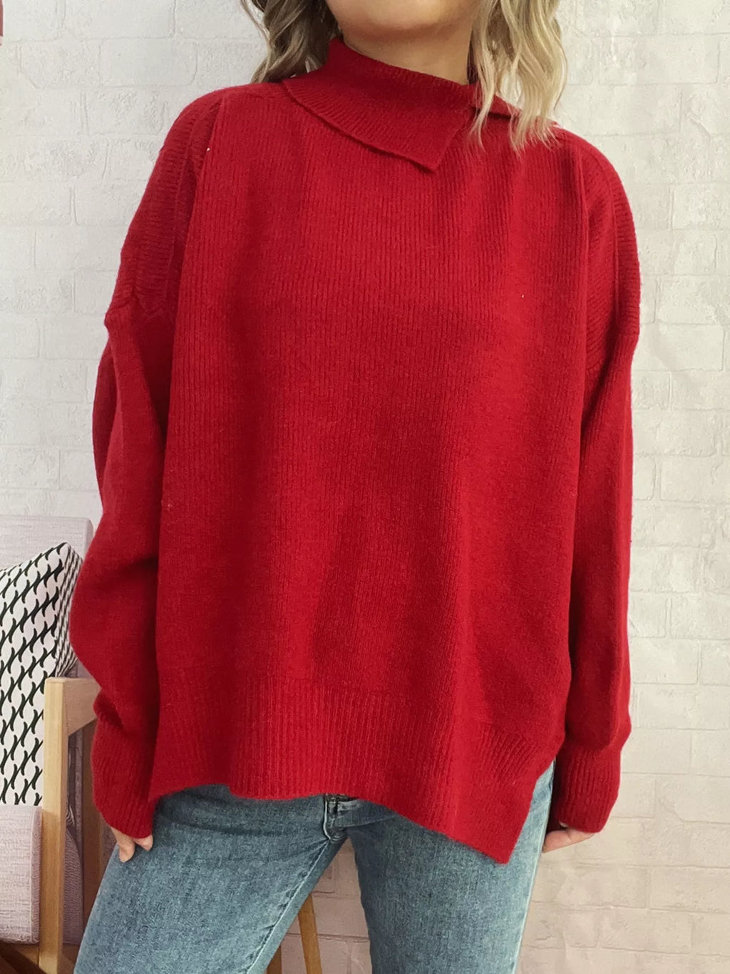 Slit Turtleneck Long Sleeve Sweater