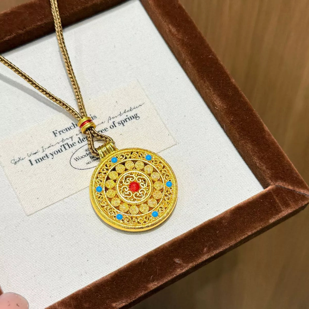 18K Gold-Plated Round Pendant Necklace