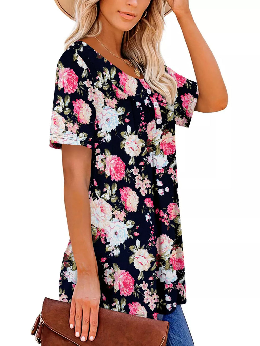 Plus Size Floral Print Short Sleeve T-Shirt