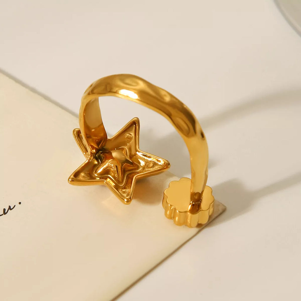 18K Gold-Plated Zircon Star Open Ring