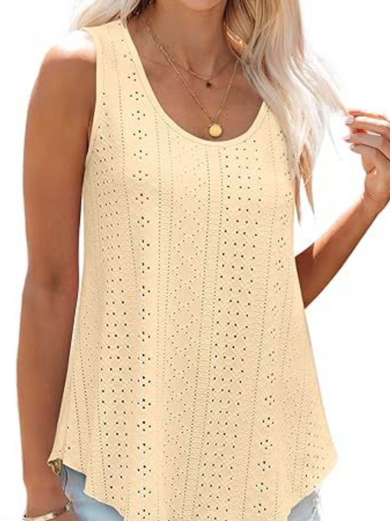 Eyelet Scoop Neck Tank