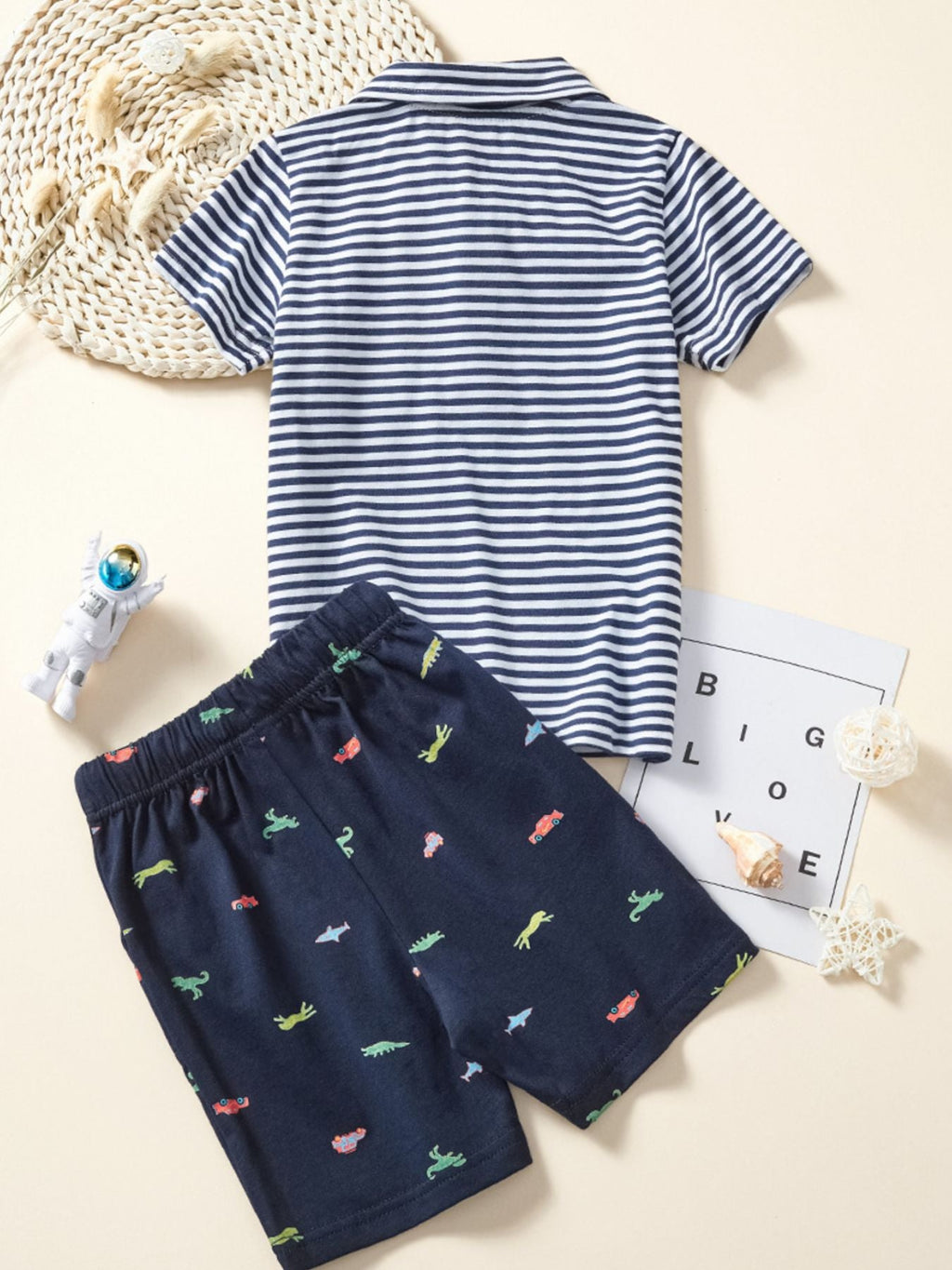Children's Striped Polo Shirt & Printed Shorts Set