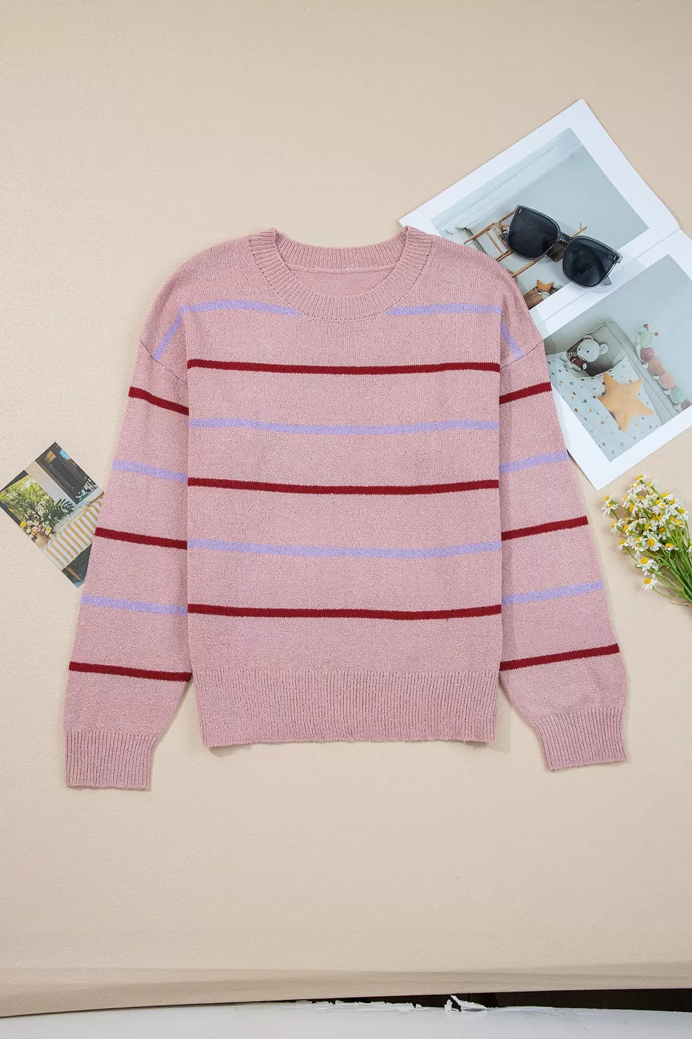 Striped Drop Shoulder Long Sleeve Sweater