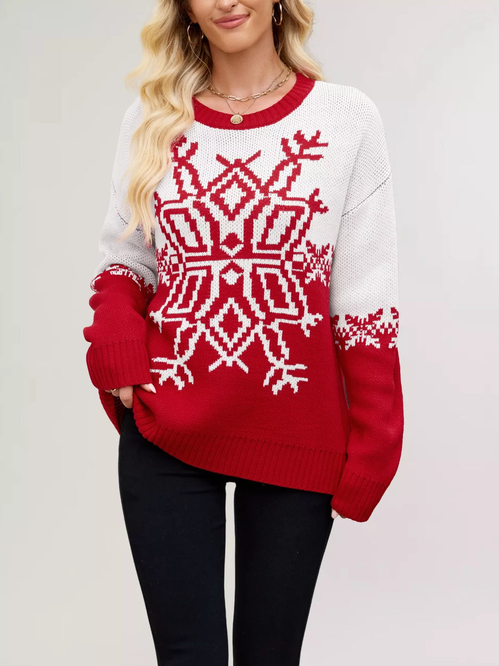 Christmas Snowflake Round Neck Sweater