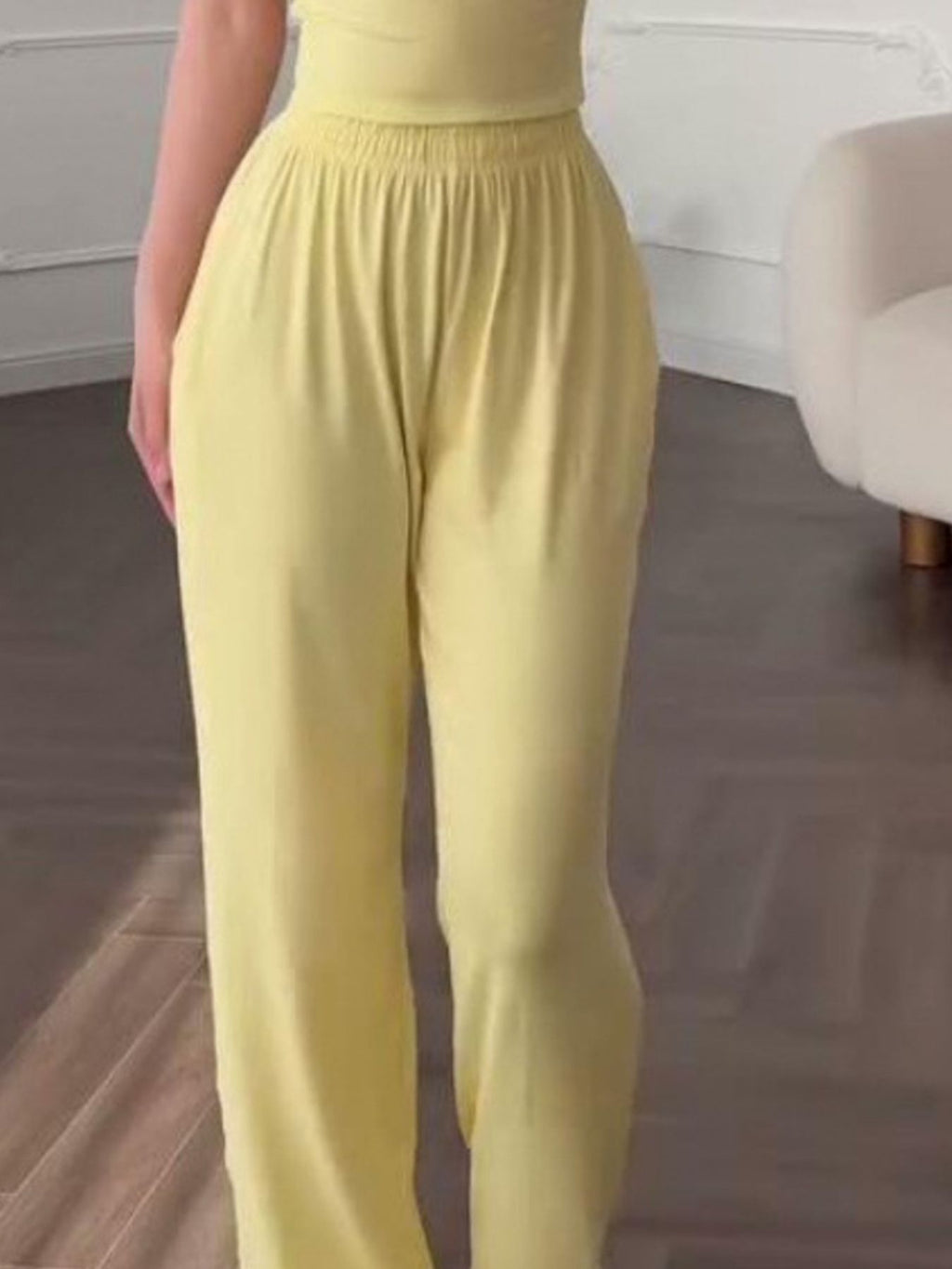 Full Size Round Neck Top and Wide Leg Pants Set Plus Size