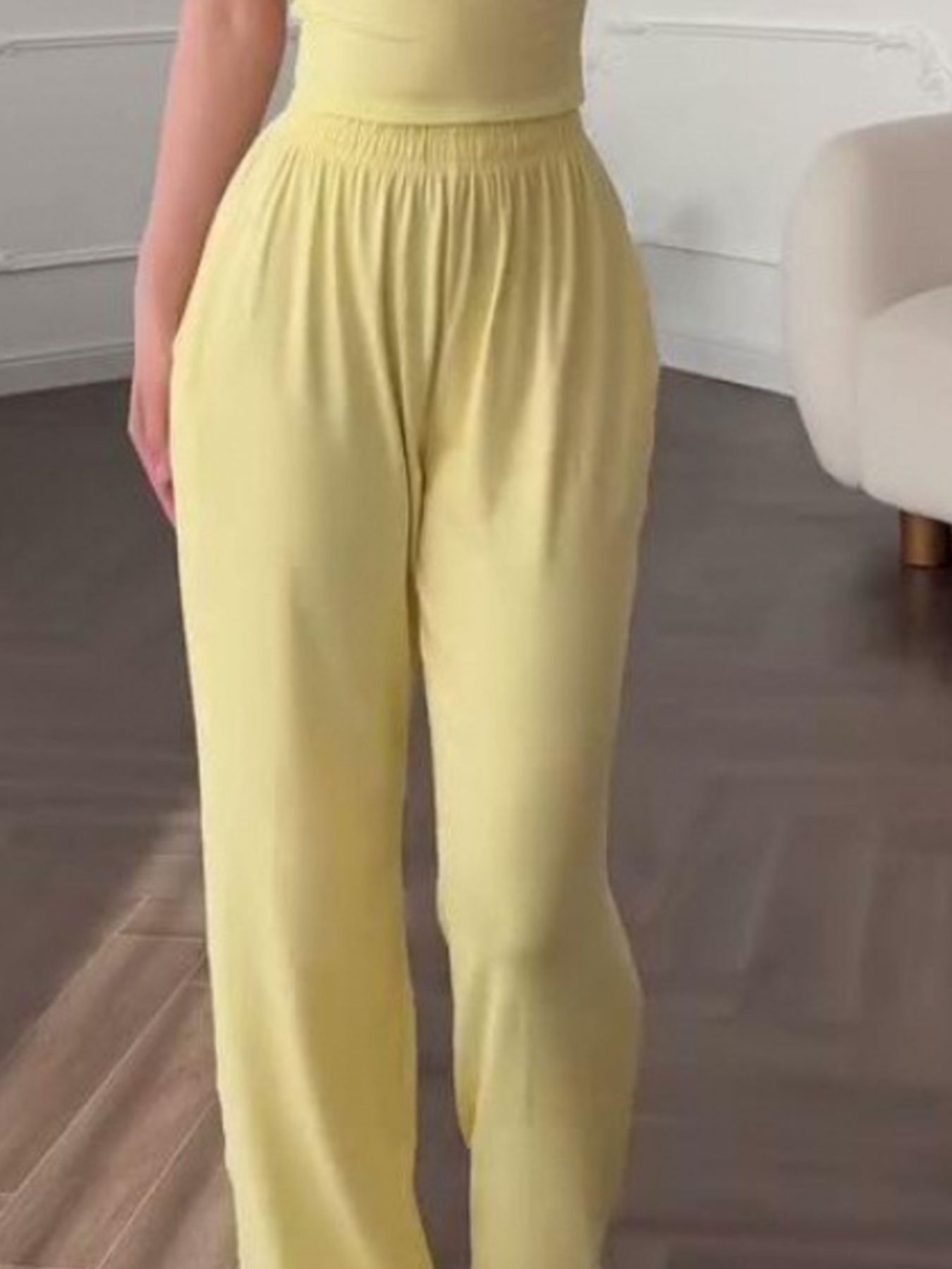 Full Size Round Neck Top and Wide Leg Pants Set Plus Size