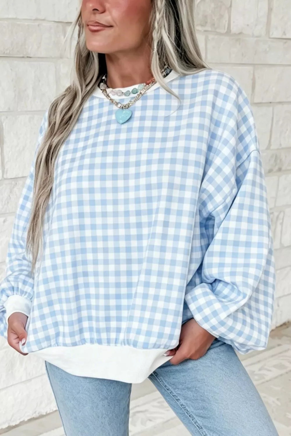 Casual Plaid Dropped Shoulder Sweatshirt