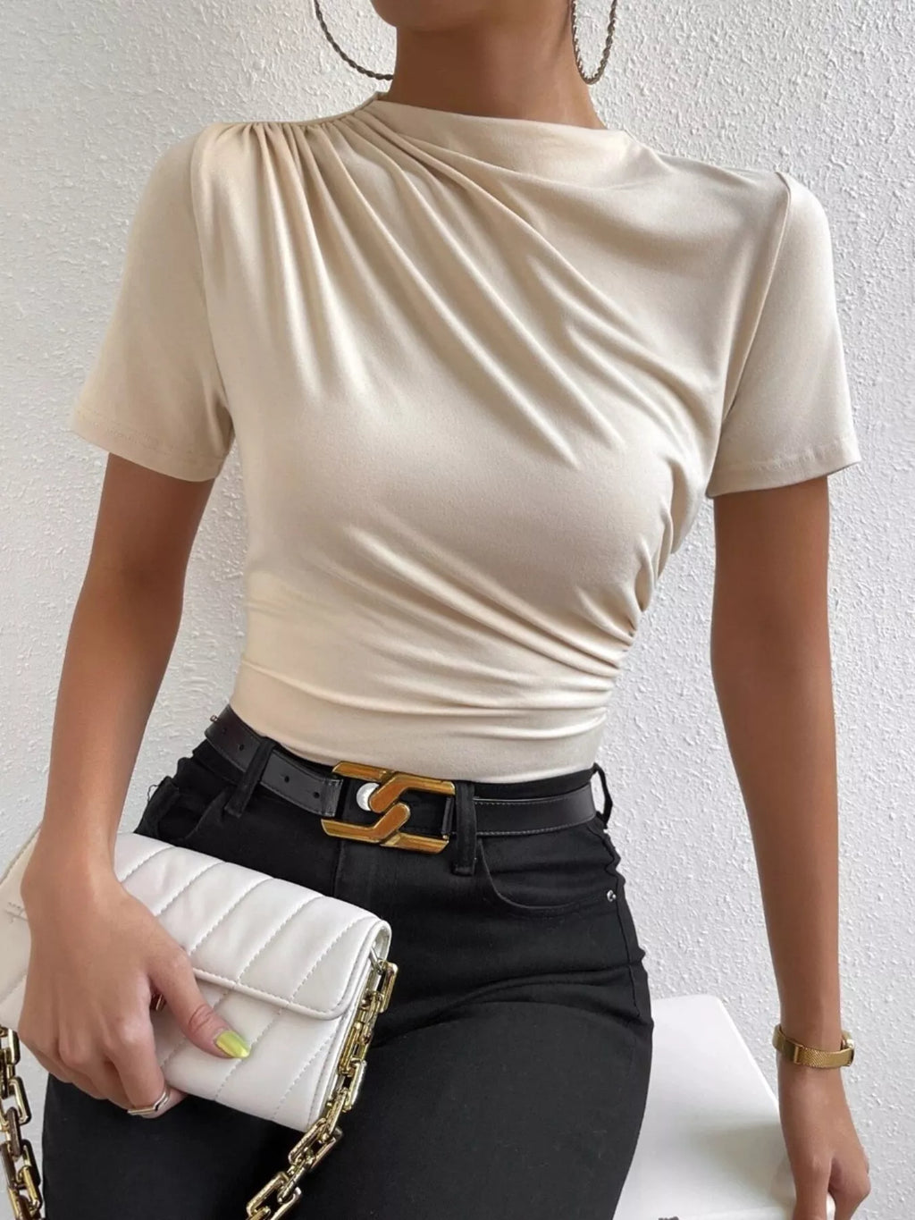 Elegant Draped Short Sleeve Top