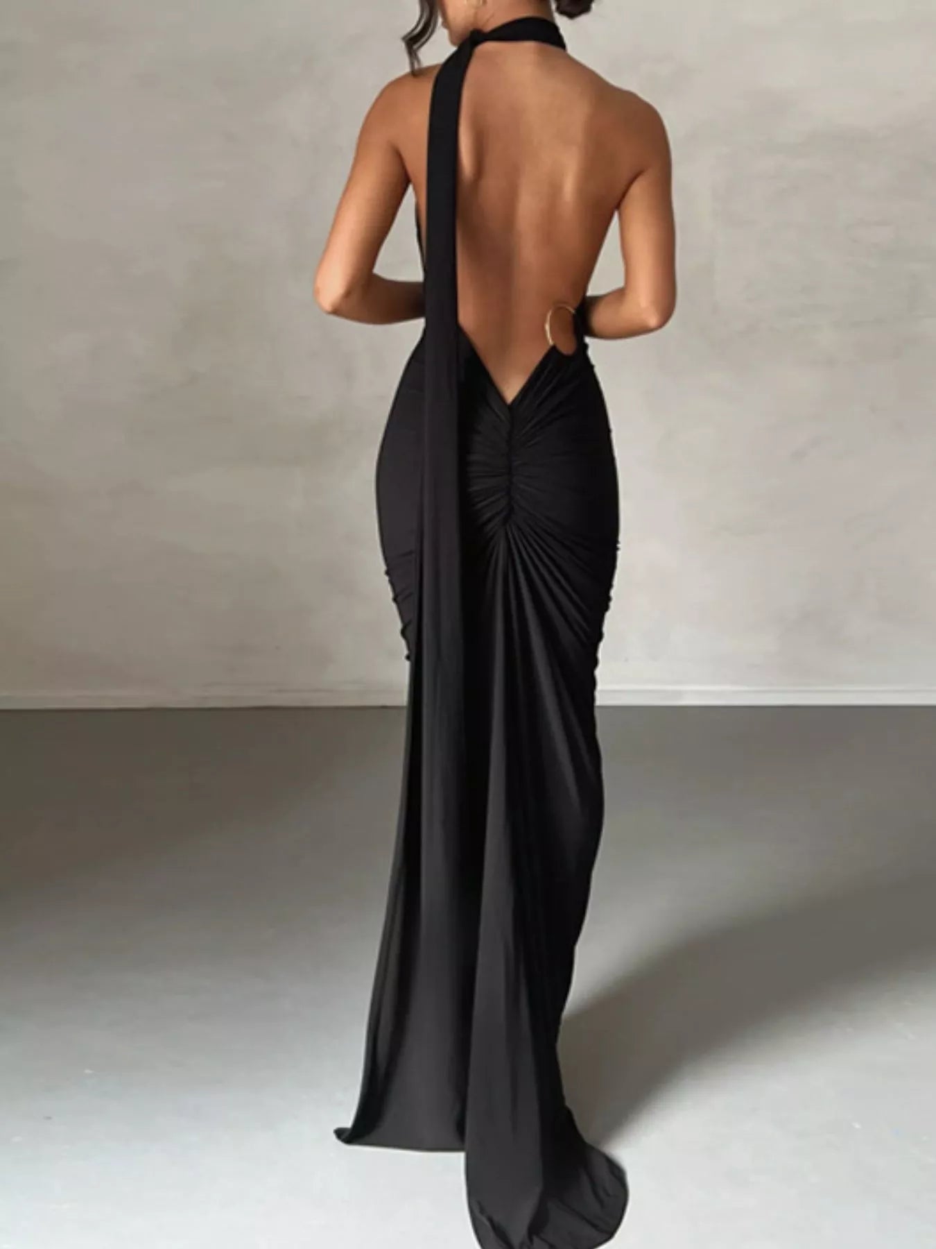 Backless One-Shoulder Ruched Bodycon Maxi Dress