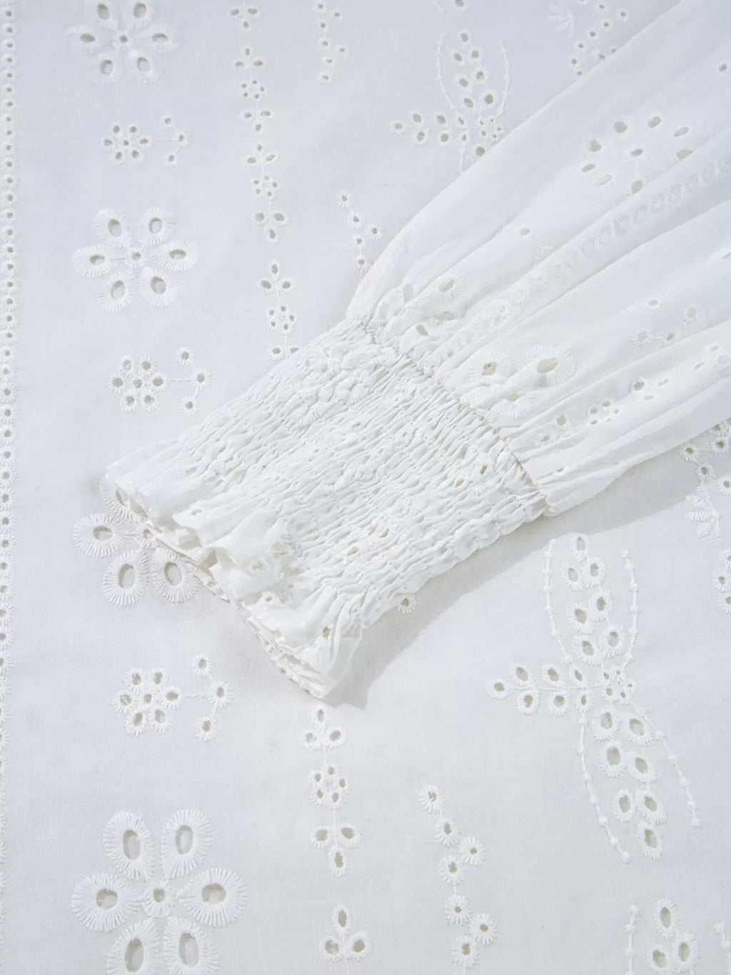 Eyelet Embroidered Smocked Cuff Sheer Blouse