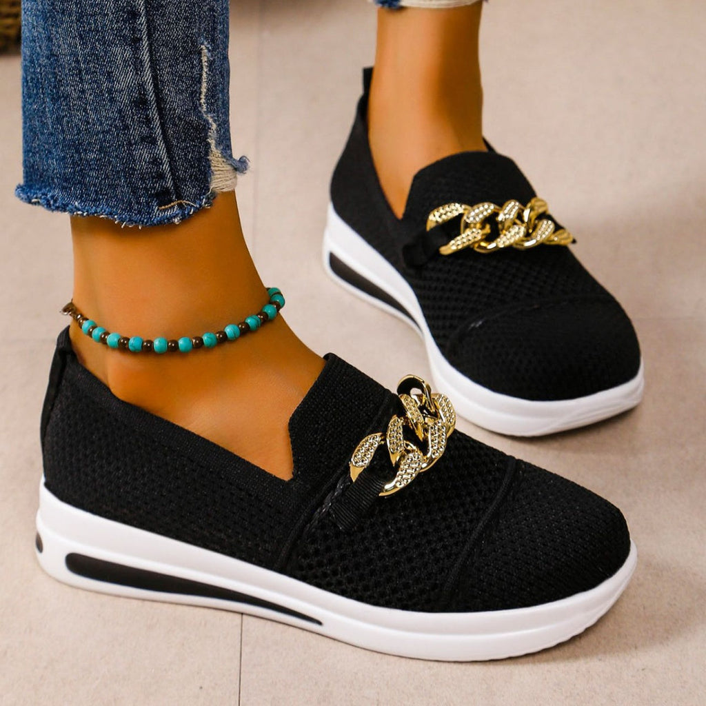 Chain Detail Round Toe Slip-Ons