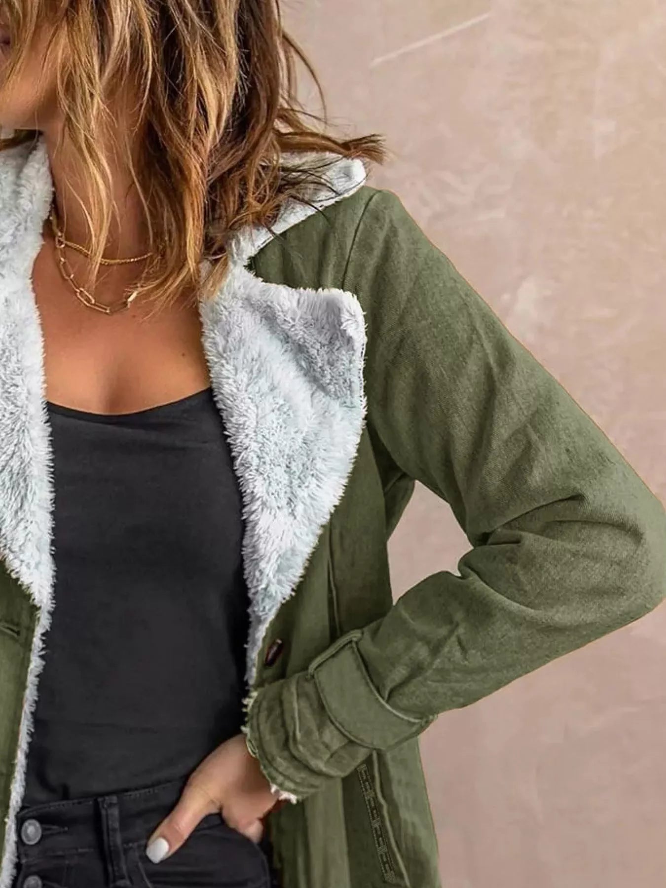 Full Size Sherpa Lined Button Up Outerwear Plus Size