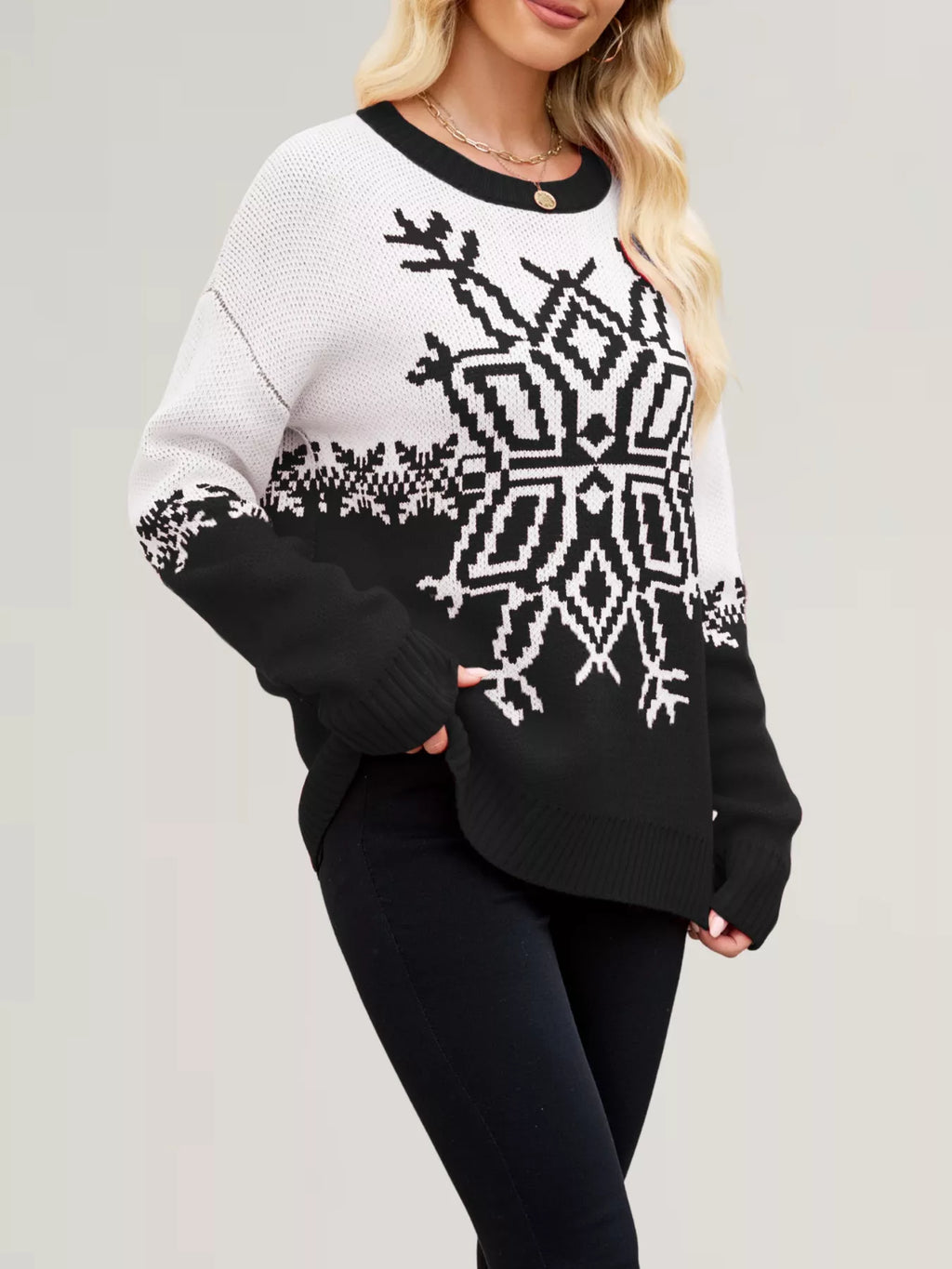Christmas Snowflake Round Neck Sweater