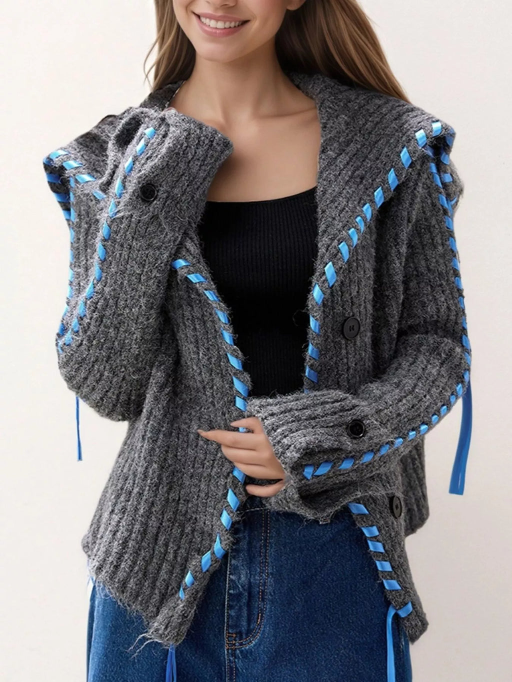 Ribbed Knit Open Front Cardigan