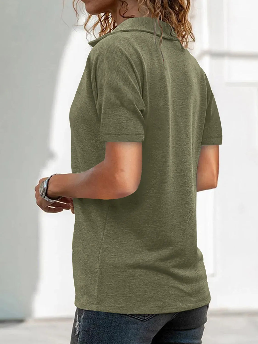 Zip Collar Short Sleeve Top