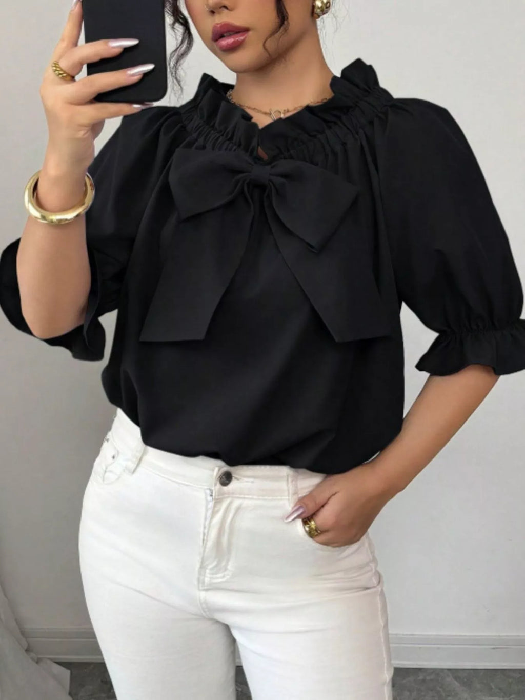 Bow Flounce Sleeve Blouse