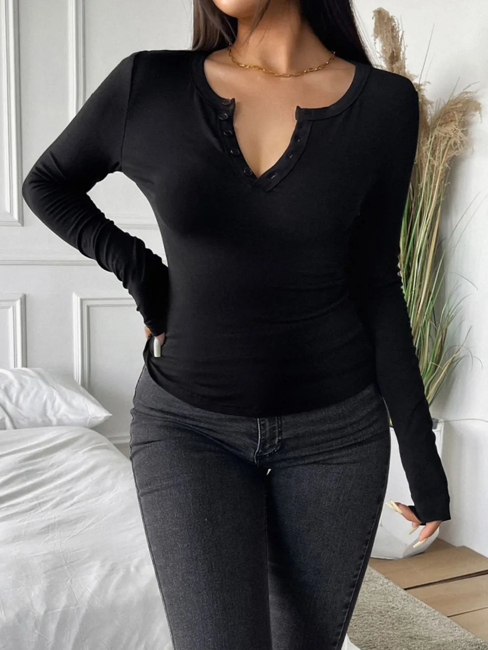 Devine Quarter Button Long Sleeve T-Shirt