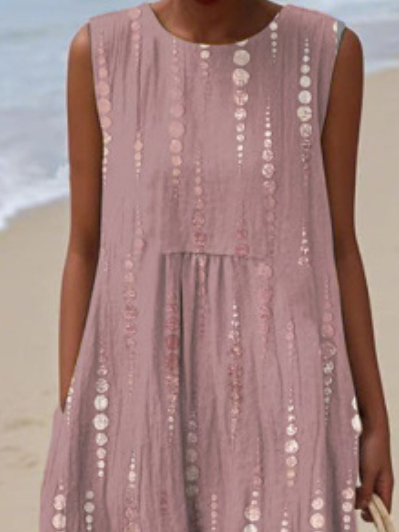 Full Size Round Neck Sleeveless Casual Midi Dress Plus Size