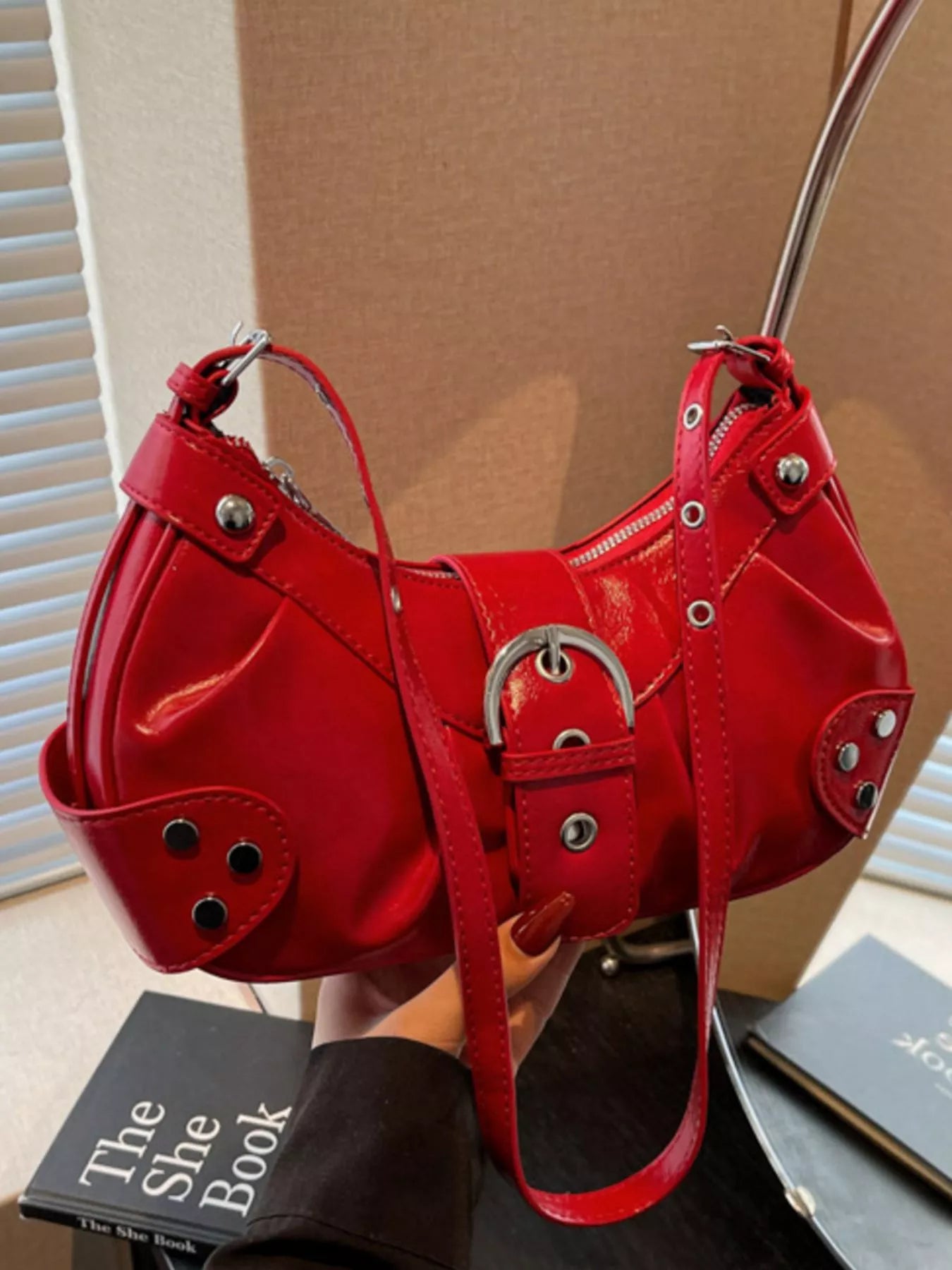 Studded Buckle Shoulder Bag
