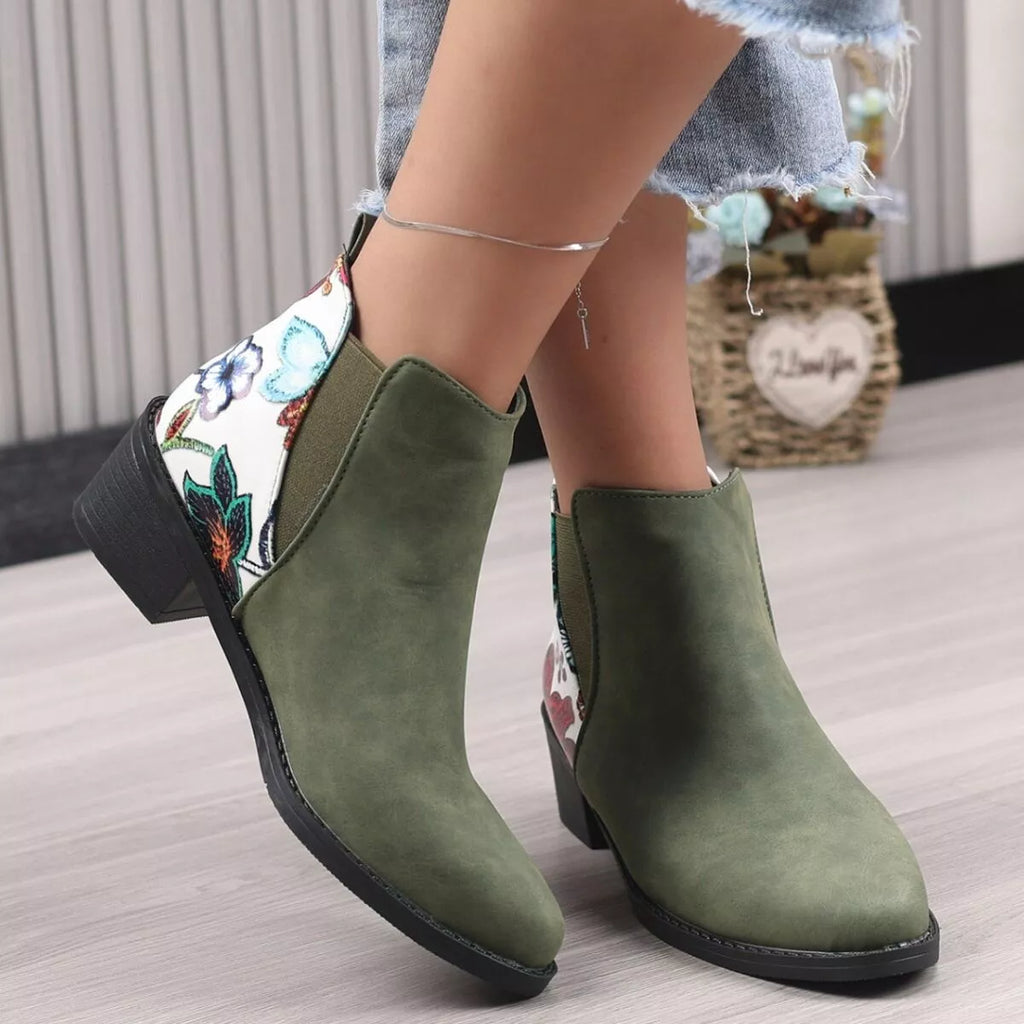 Point Toe Block Heels Ankle Boots