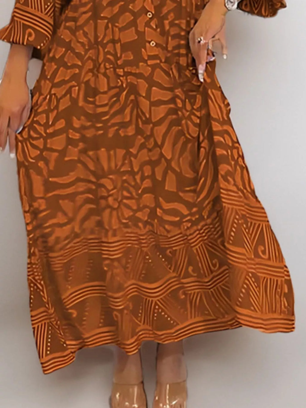 Printed Button Front Midi Dress