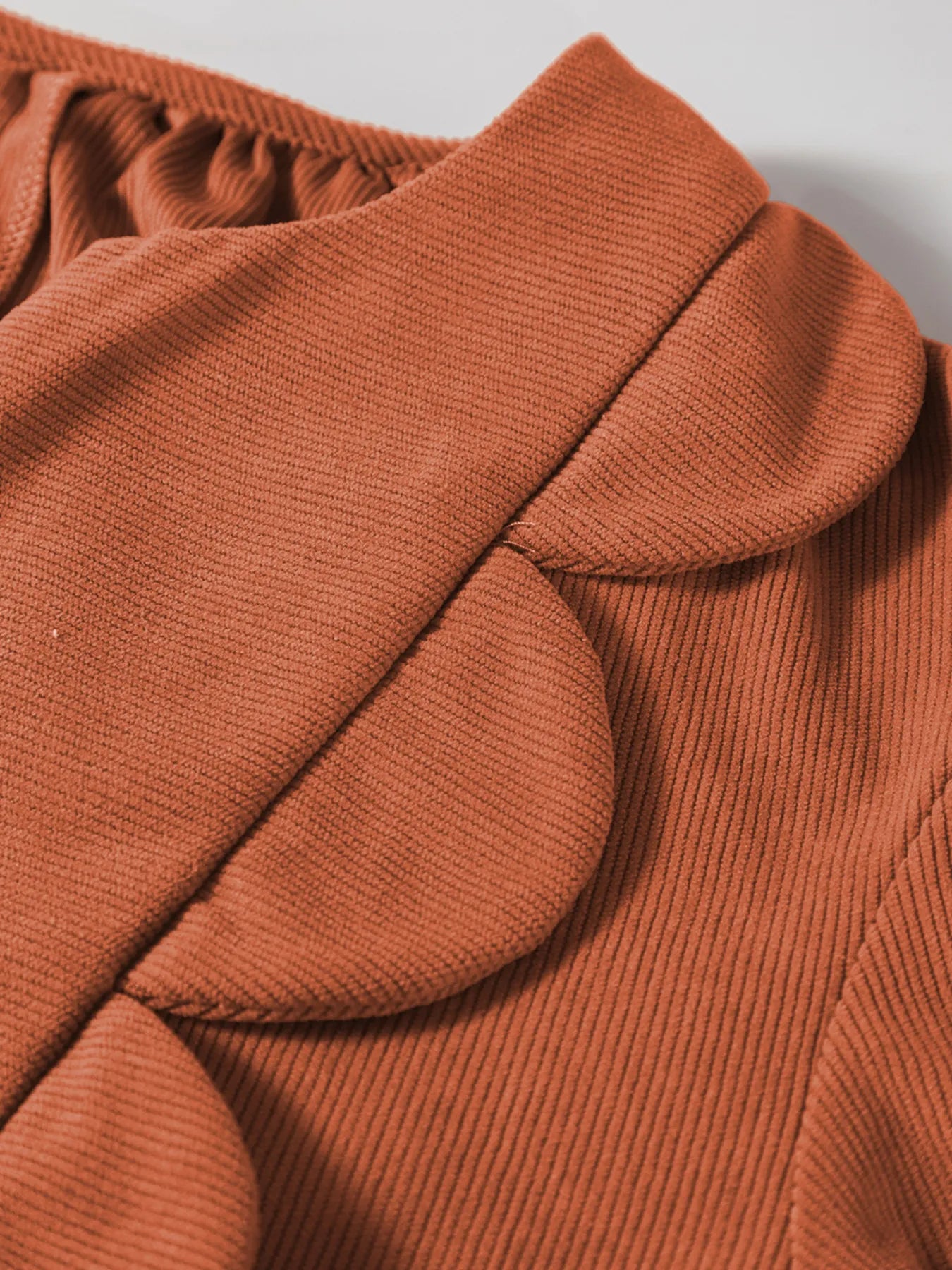 Split Neck Scallop Detail Corduroy Mini Dress