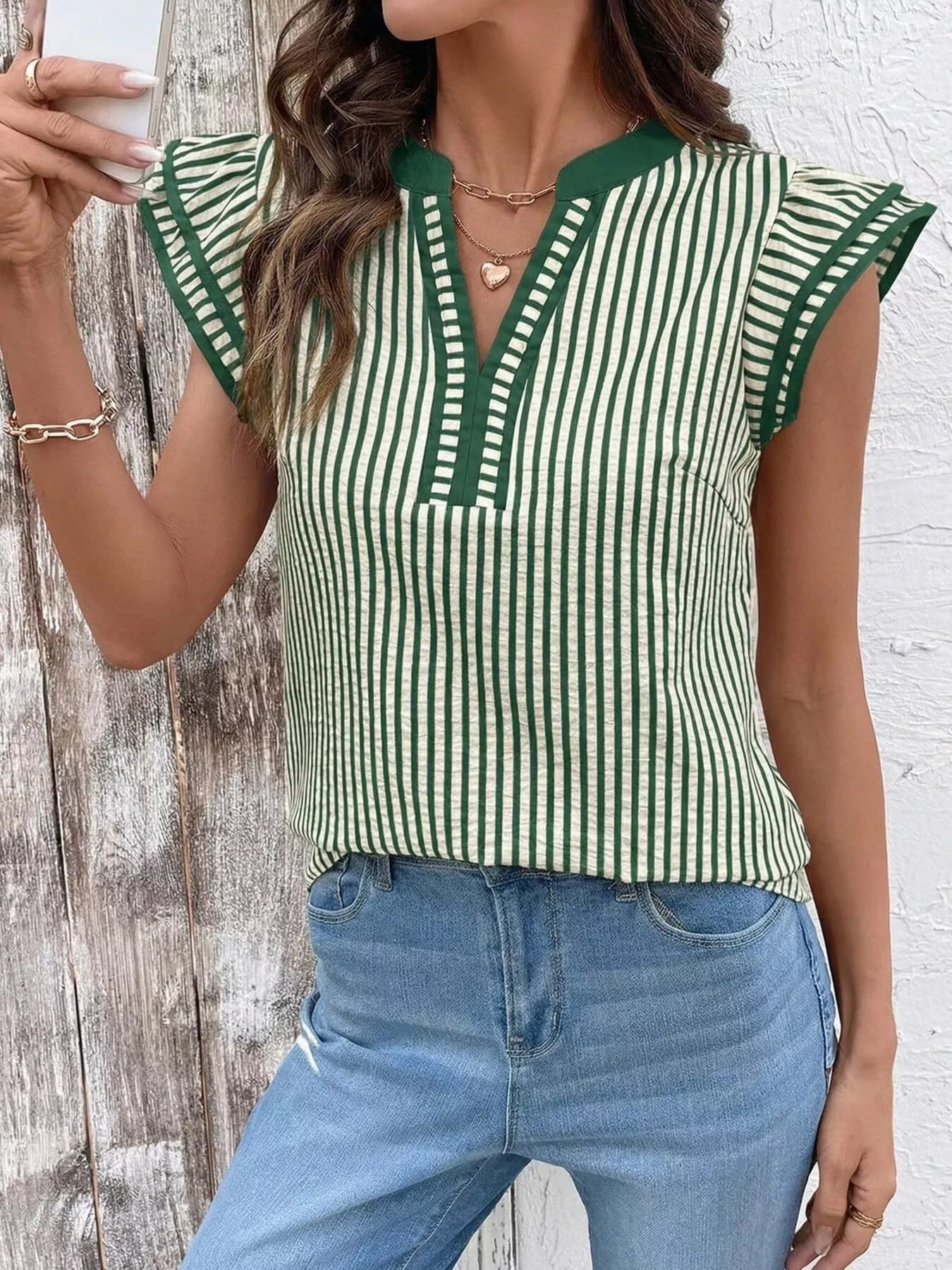Striped Ruffle Sleeve Blouse
