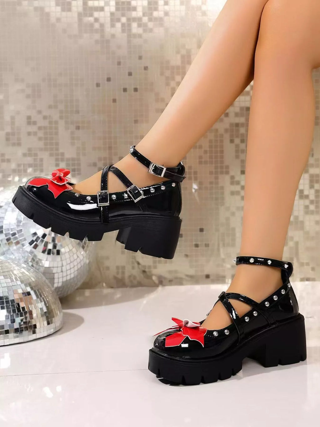 Bow Round Toe Block Heels Pumps