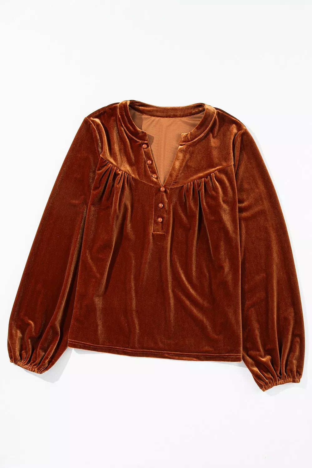 Velvet Button-Front Long Sleeve Blouse