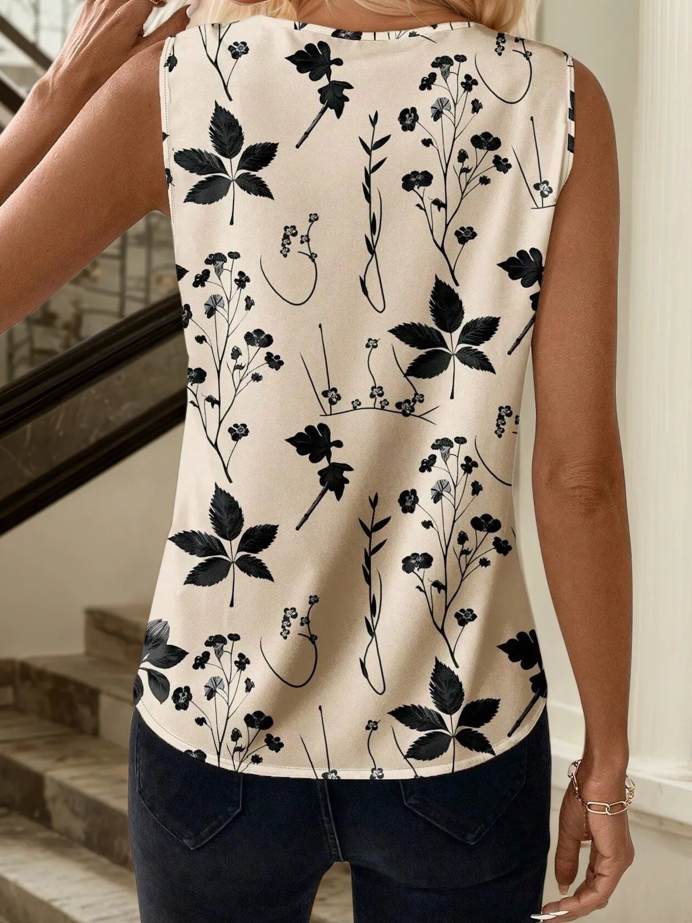 Printed V-Neck Tank