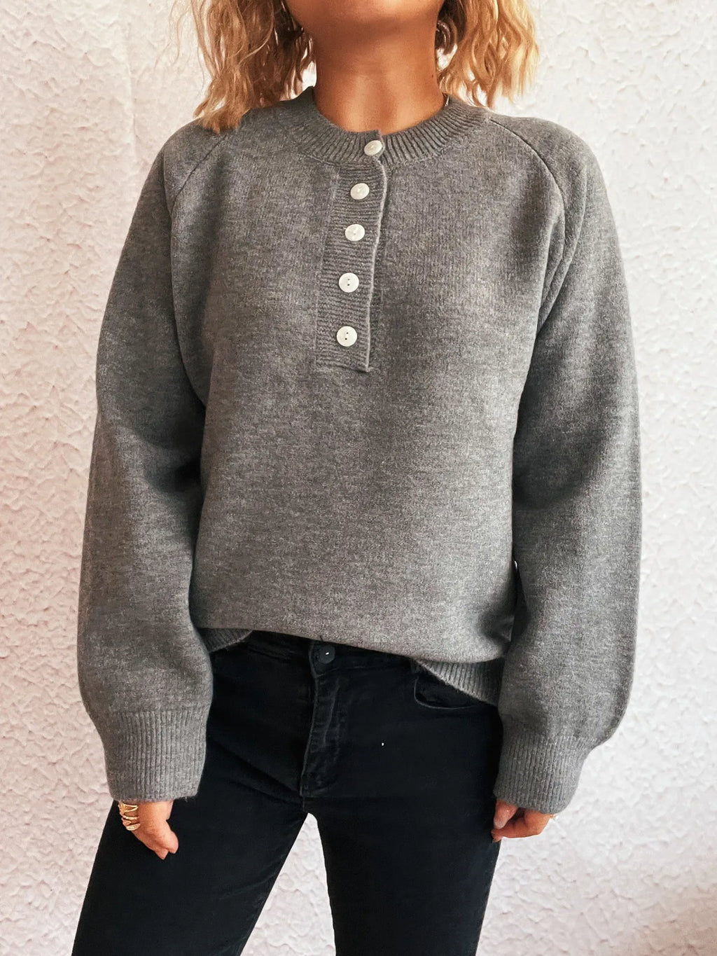 Button-Front Long Sleeve Sweater