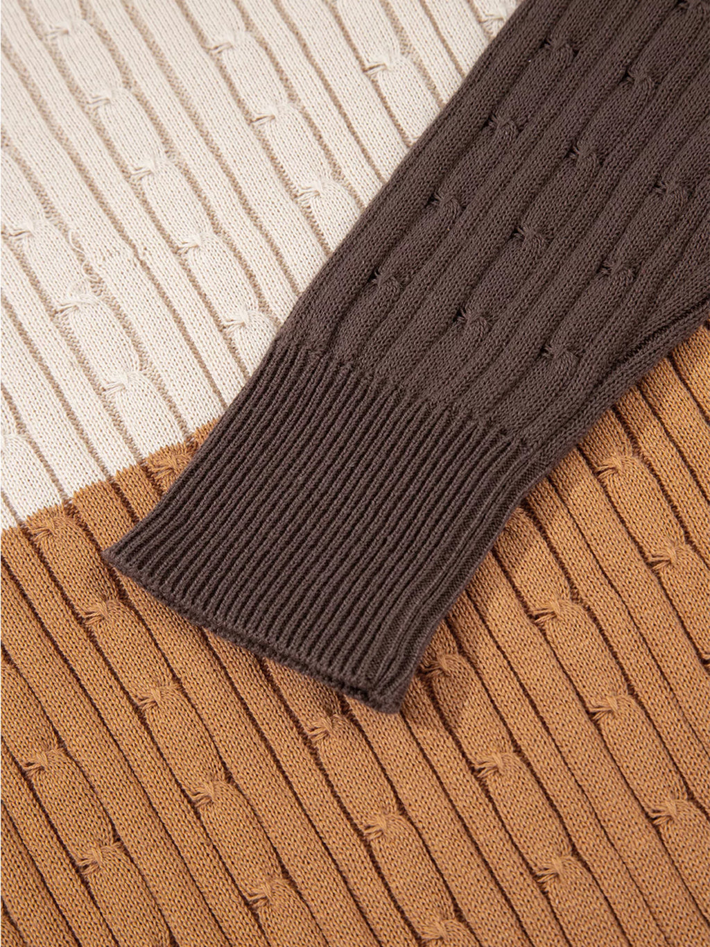 Colorblock Cable Knit Round Neck Sweater