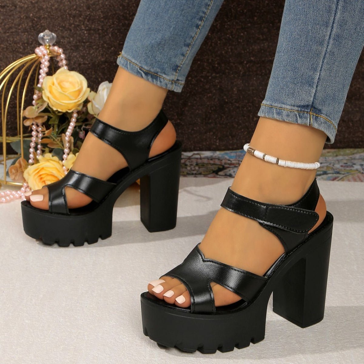 Open Toe Block Heel Sandals