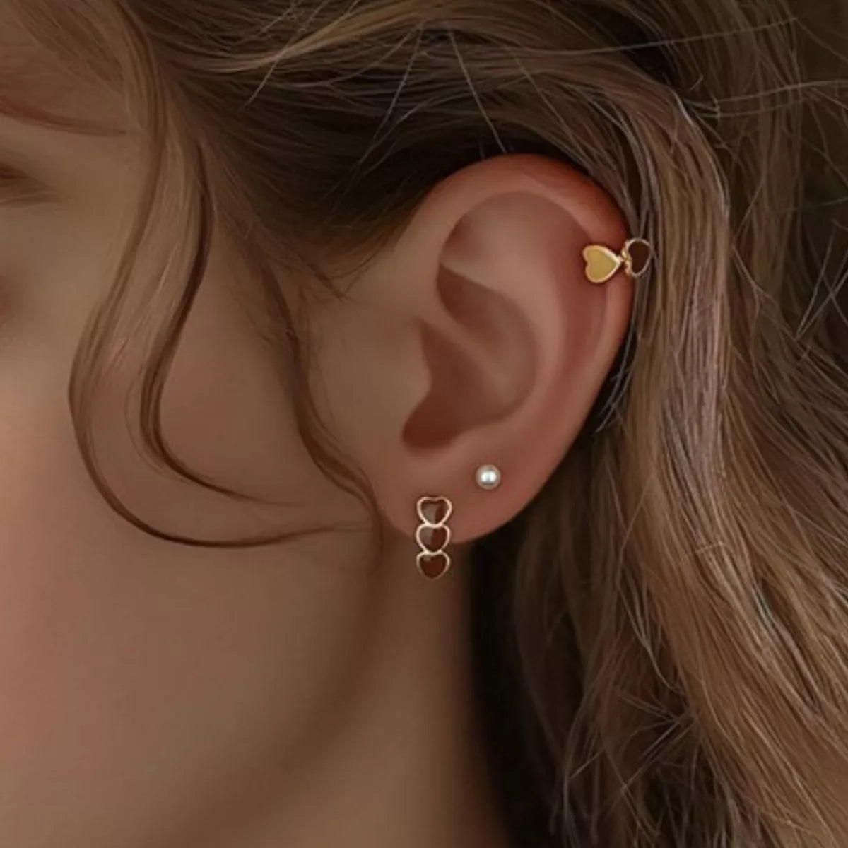 Triple Heart Stud Earrings