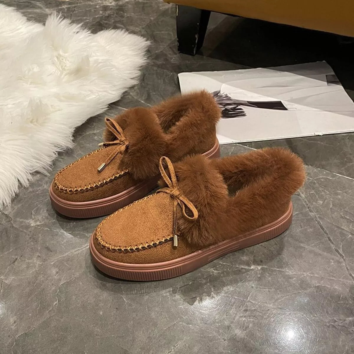 Fuzzy Round Toe Slip-Ons