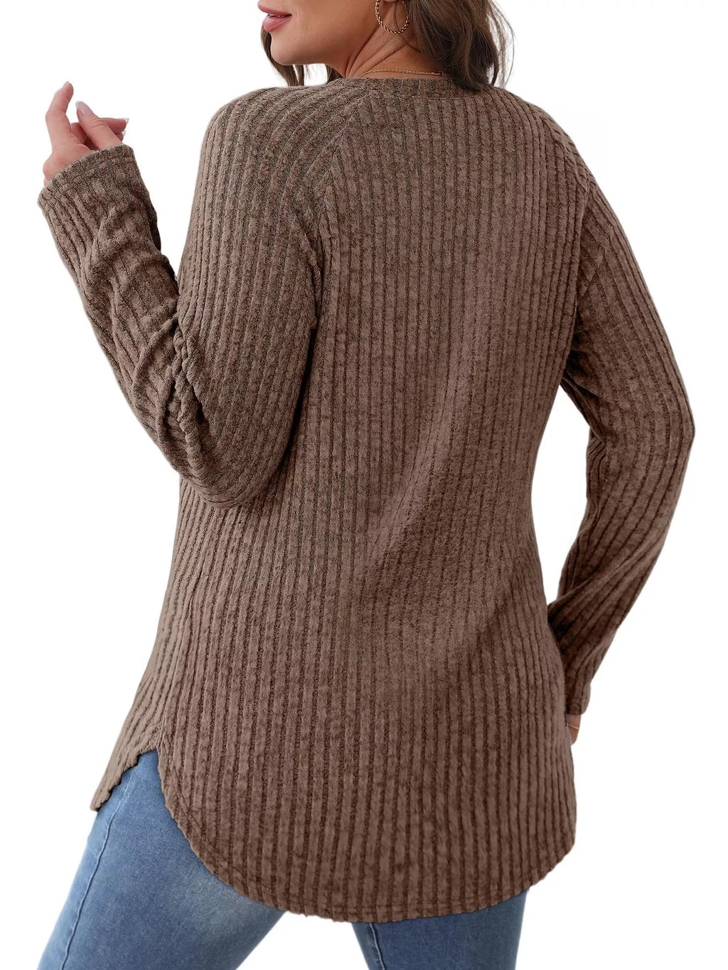 Ribbed Knit Long Sleeve T-Shirt