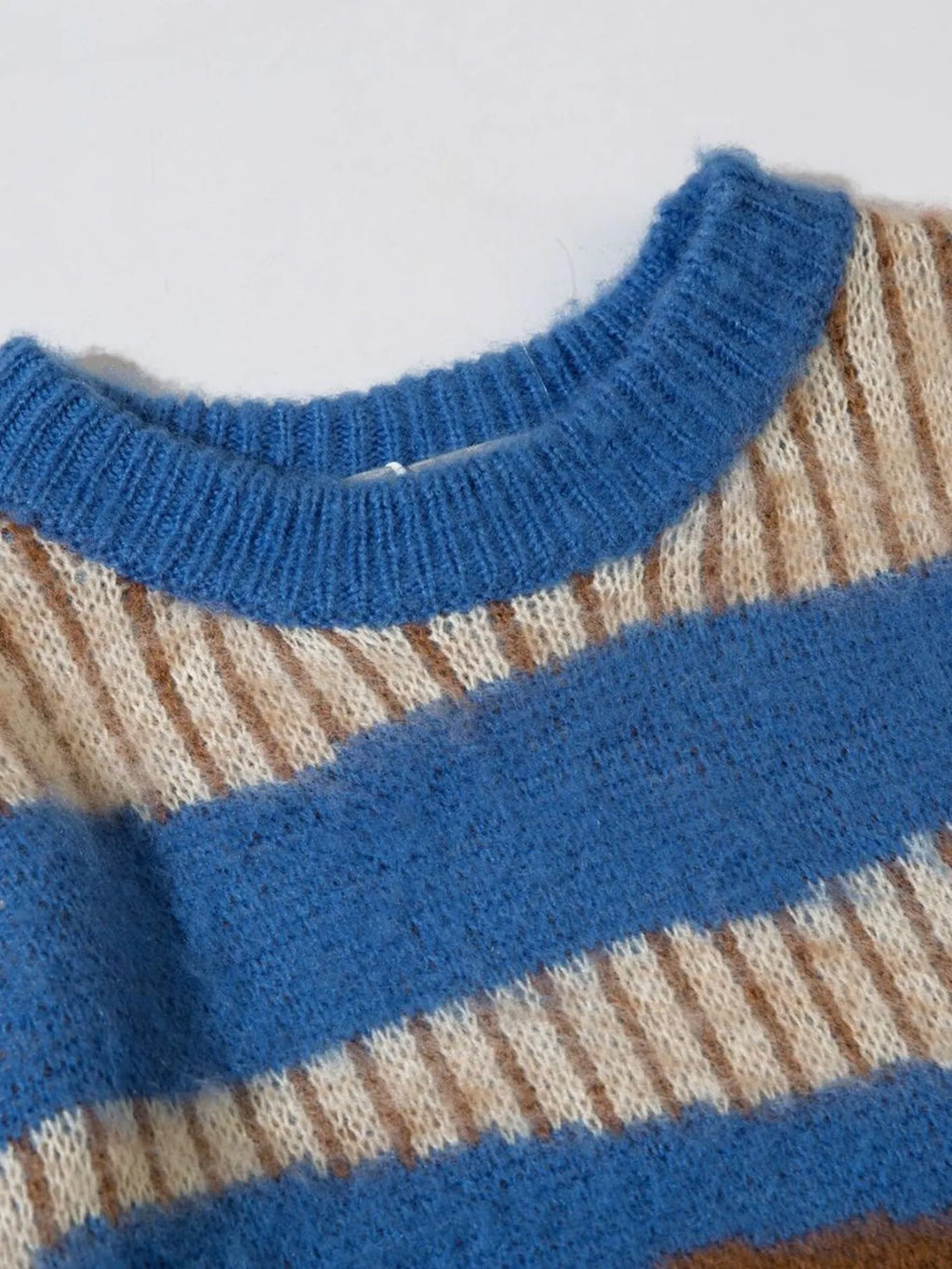 Men's Oversized Contrast Striped Round Neck Sweater