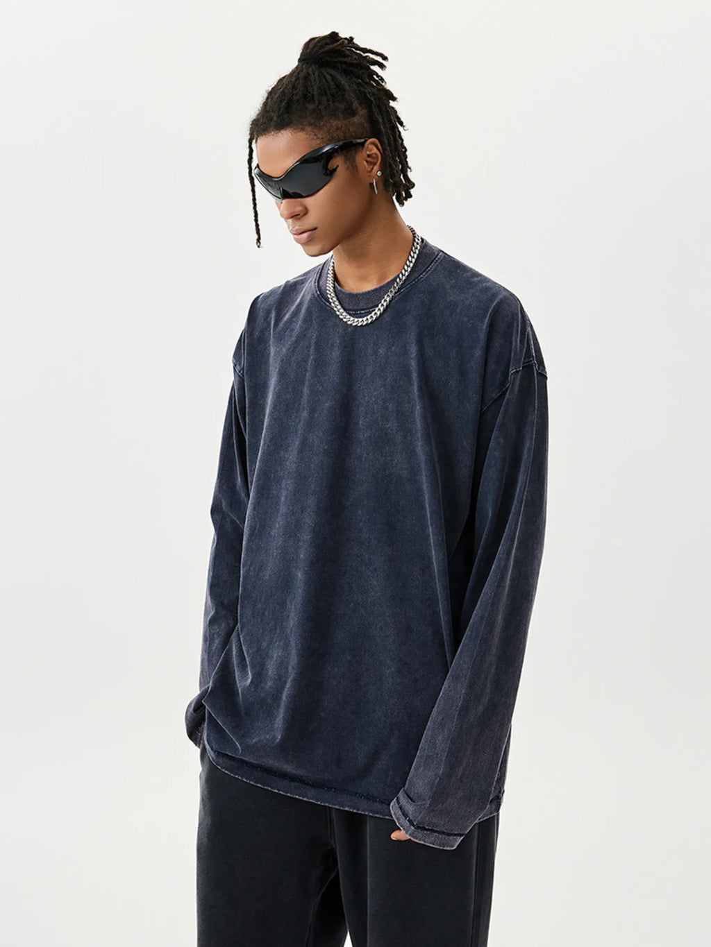 Men's Washed Round Neck Long Sleeve T-Shirt