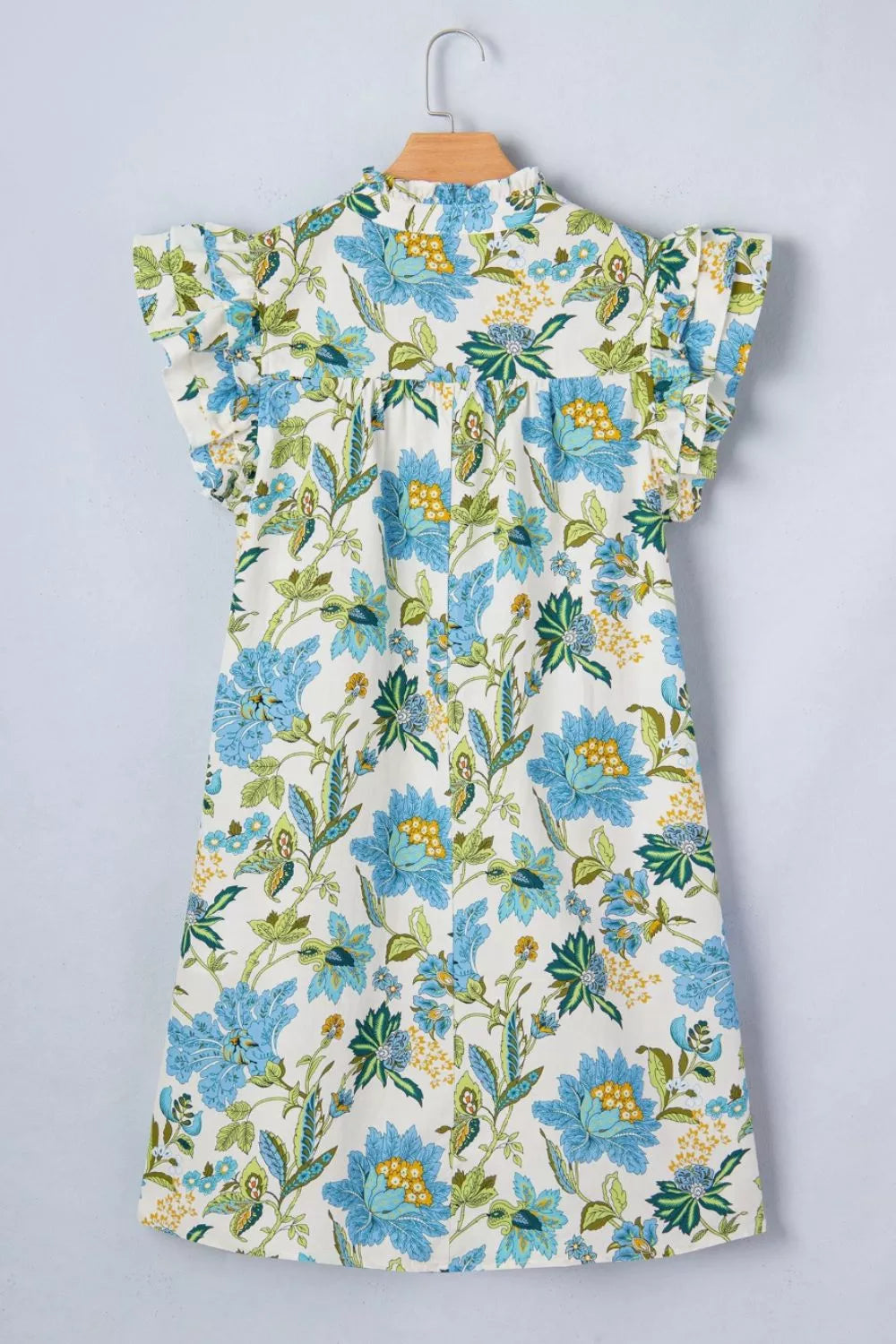 Floral Print V Neck Triple Ruffle Short Sleeve Shift Mini Dress
