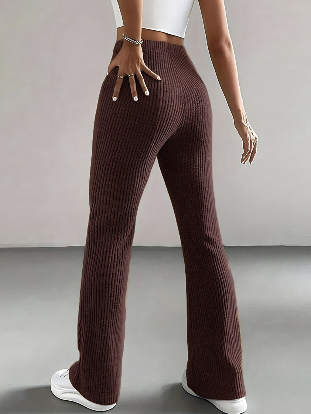 Ribbed Knit High Waist Flare Pants