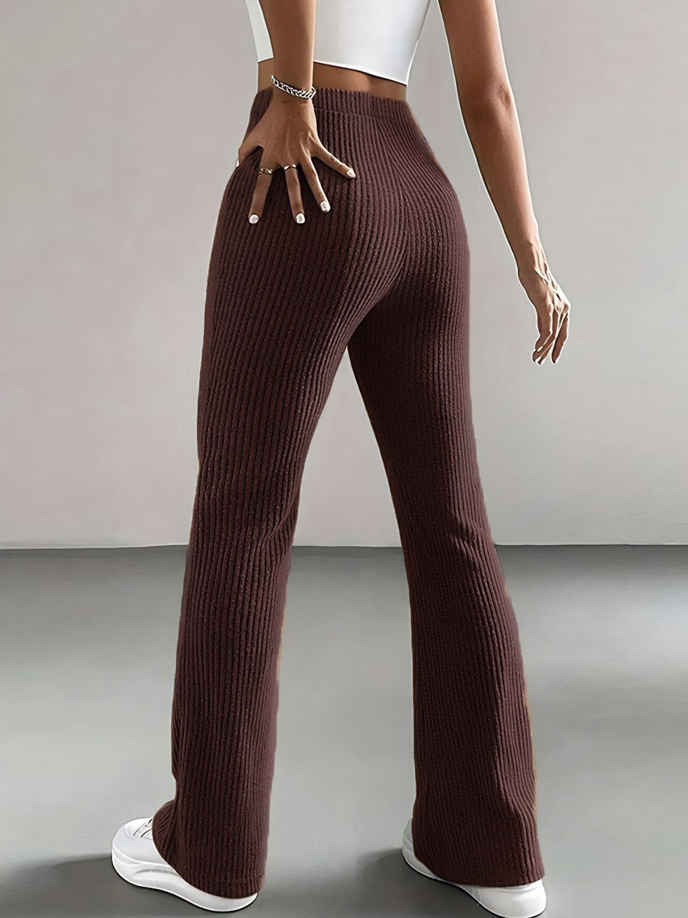 Ribbed Knit High Waist Flare Pants