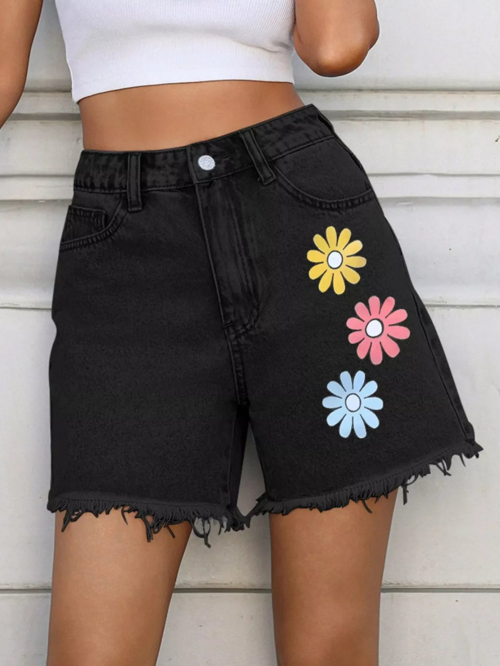 Daisy Frayed Hem Denim Shorts