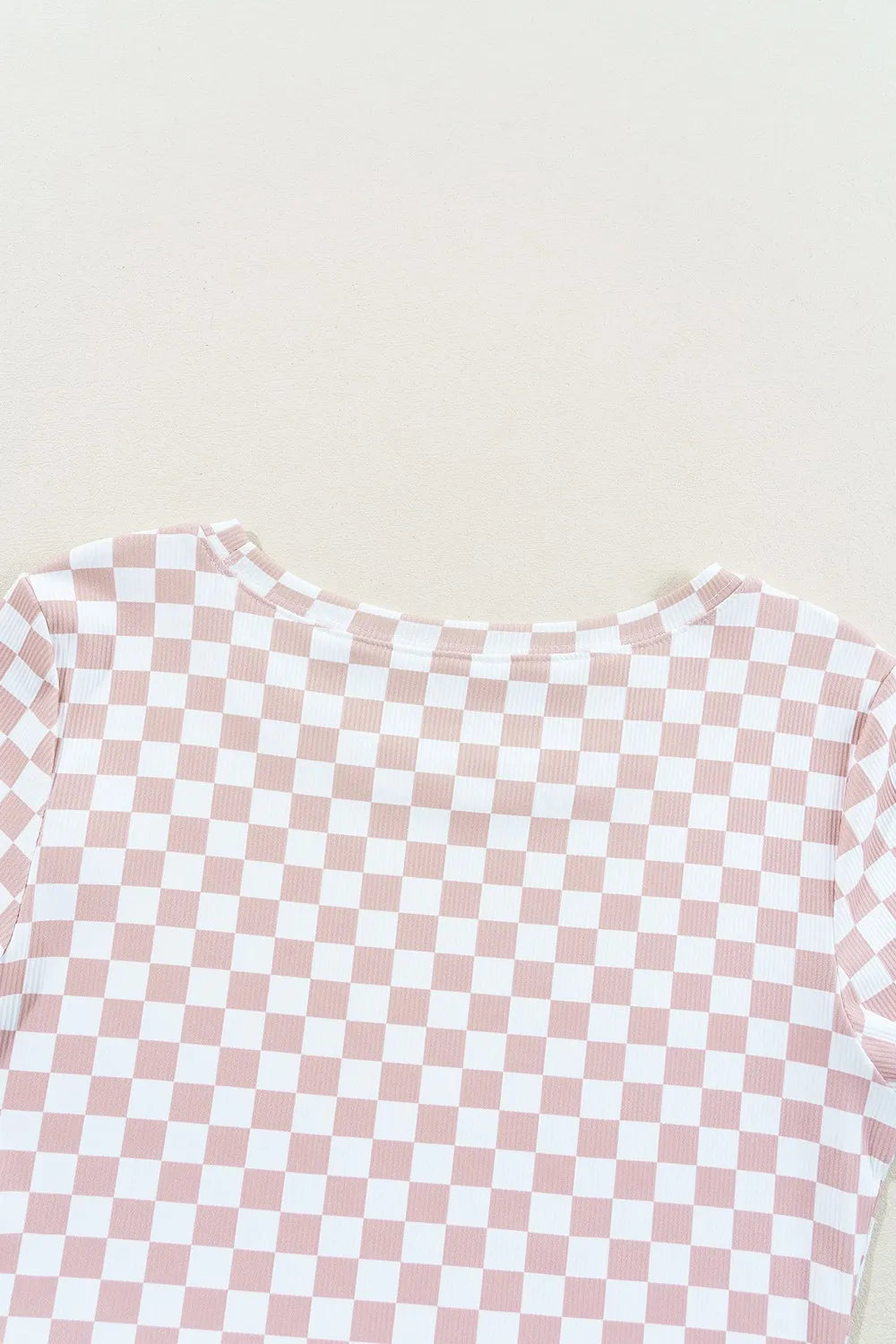 Checkered Ribbed Slim Fit Crew Neck T Shirt