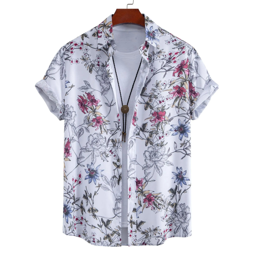 Men's Plus Size Floral Print Short Sleeve Casual Shirt