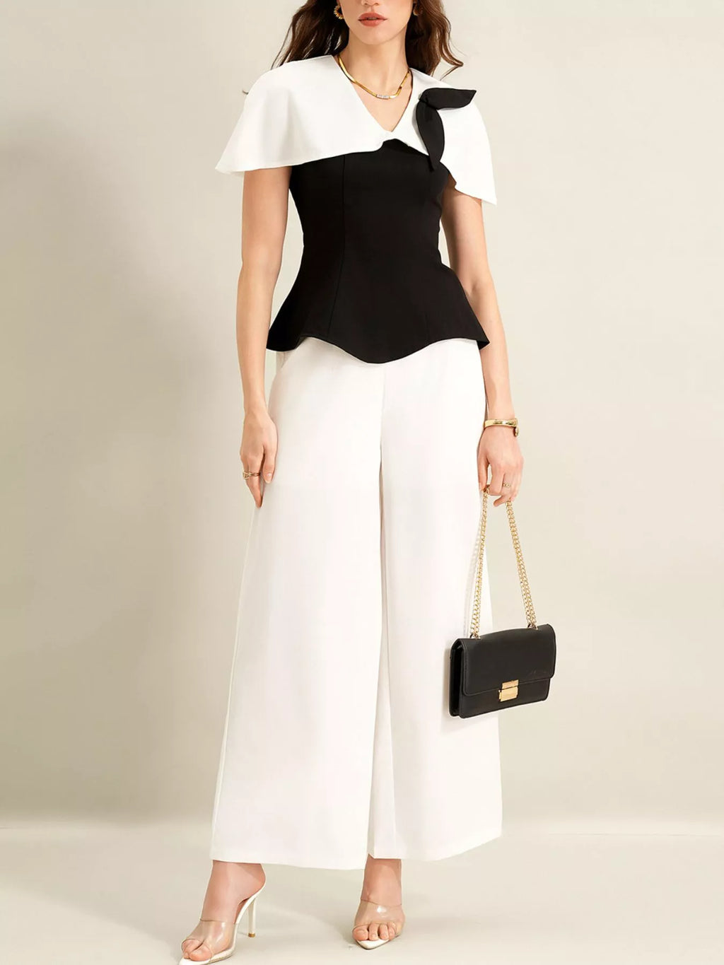 Peplum Top with Wide-Leg Pants Set