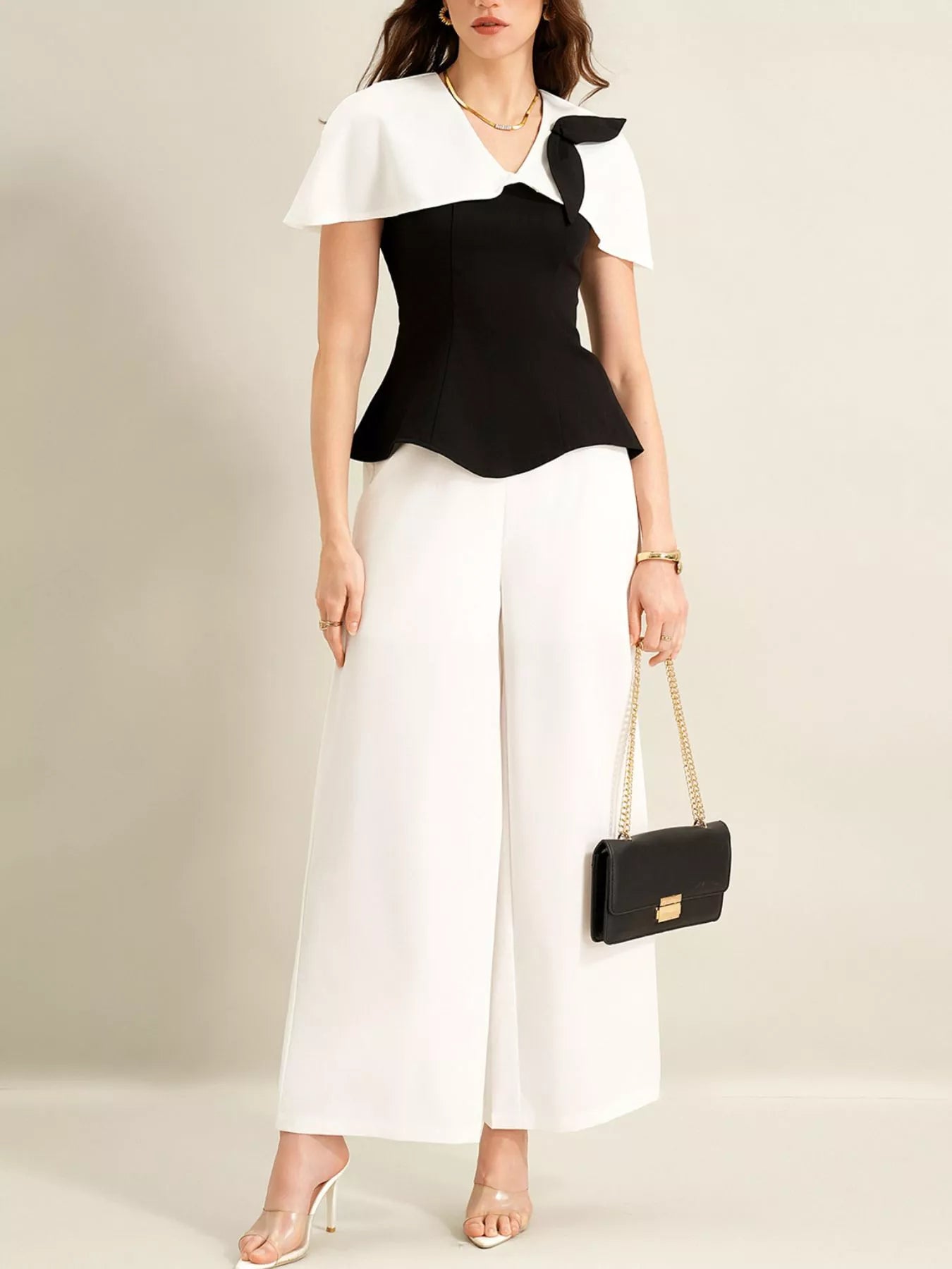 Peplum Top with Wide-Leg Pants Set