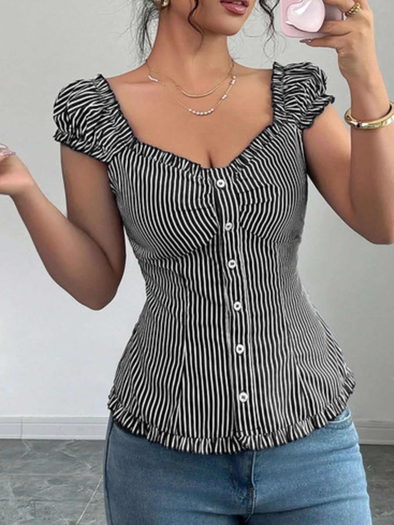 Striped Cap Sleeve Shirt